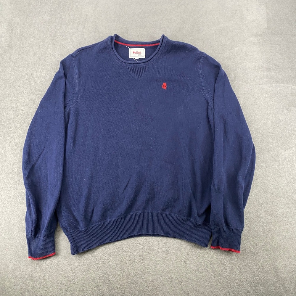 Stafford Prep Mens Navy Blue Crewneck Sweater Red Lion Logo Y2K Preppy Large